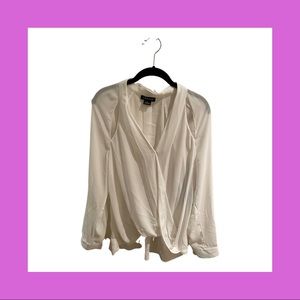 Trouvé White Draped V-Neck Blouse with Cutouts at Shoulders